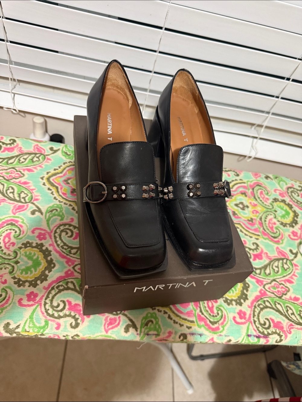 Martina T Black Leather Studded Loafers